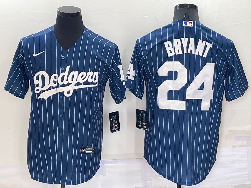 Men Los Angeles Dodgers 24 Bryant Blue stripe Throwback Nike 2022 MLB Jersey